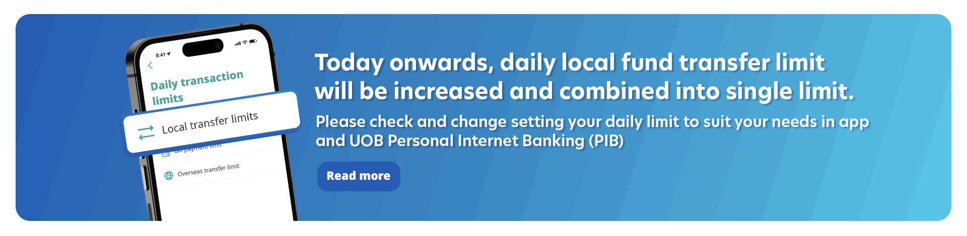 Combining daily local transfer limits to Single limit via UOB TMRW app and UOB Personal Internet Banking (PIB)