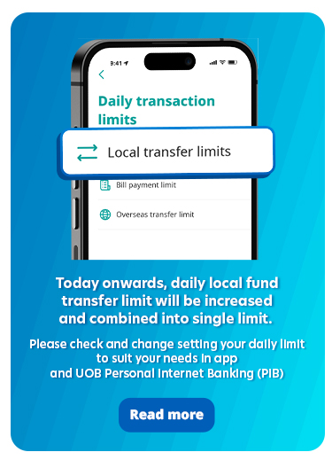 Combining daily local transfer limits to Single limit via UOB TMRW app and UOB Personal Internet Banking (PIB)