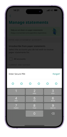 Enter your Secure PIN to confirm the setting.
