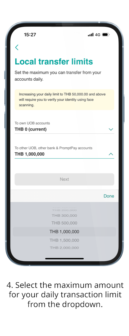 Select the maximum amount for your daily transaction limit from the dropdown.