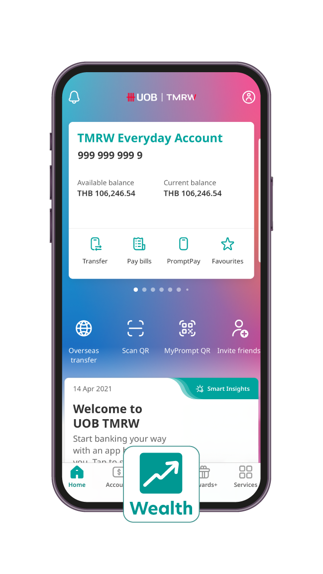 Log in to UOB TMRW app and tap on “Wealth”.