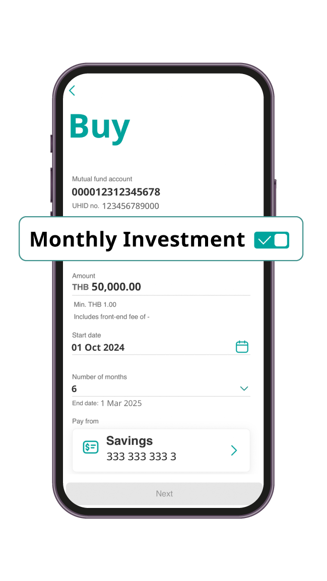 Enable Monthly Investment option and set payment schedule and method.