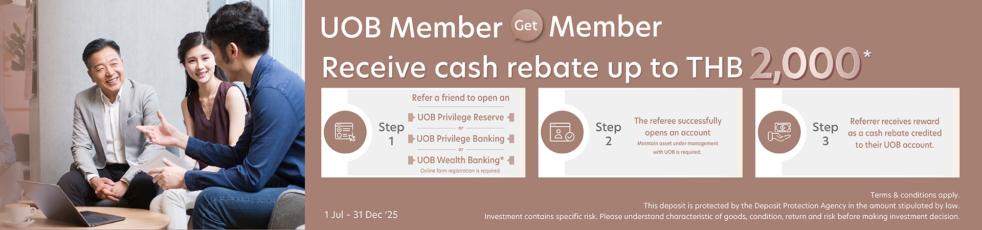 UOB Member Get Member Receive cash rebate up to THB 2,000 per referral of 1 customer*