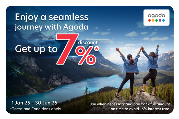 Get up to 7% hotels discount when booking via Agoda and paying with UOB Credit Card or TMRW Credit Card 