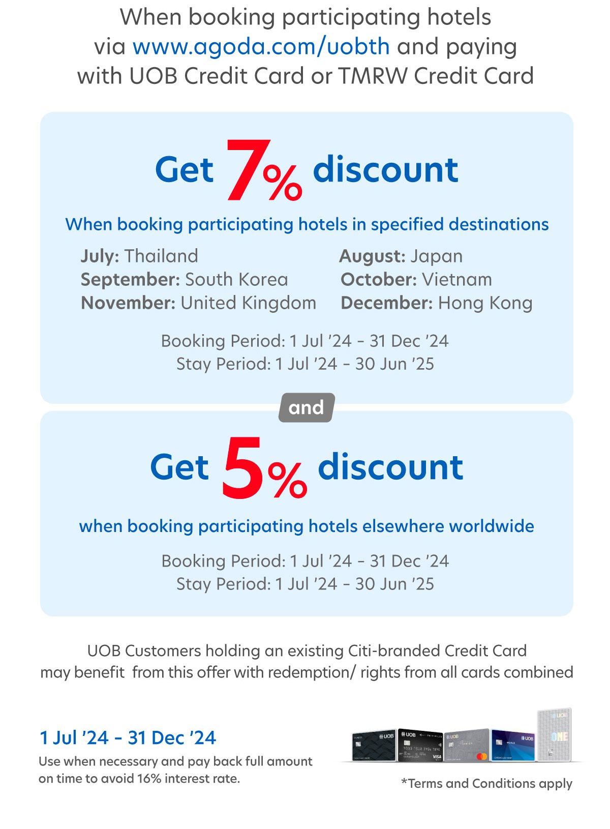 Get up to 7% hotels discount when booking via Agoda and paying with UOB Credit Card or TMRW Credit Card
