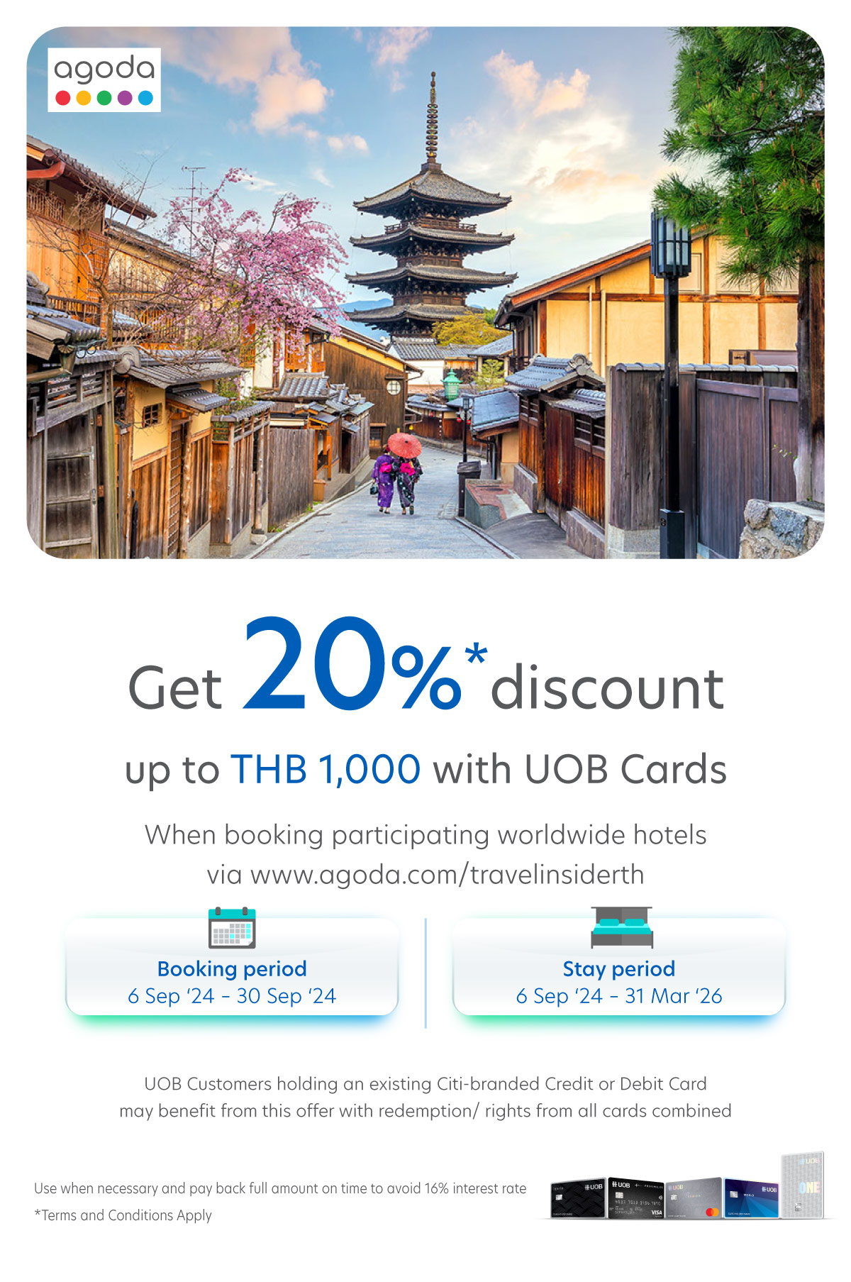 Get up to 7% hotels discount when booking via Agoda and paying with UOB Credit Card or TMRW Credit Card