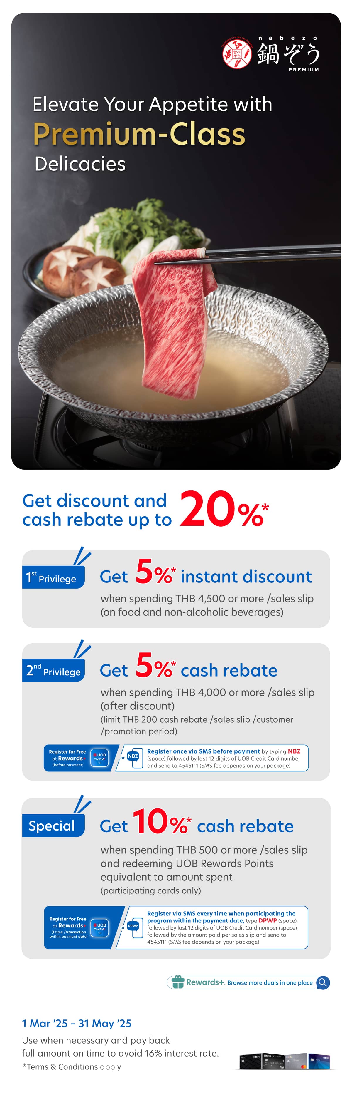 Get discount and cash rebate up to 20%* at Nabezo Premiun