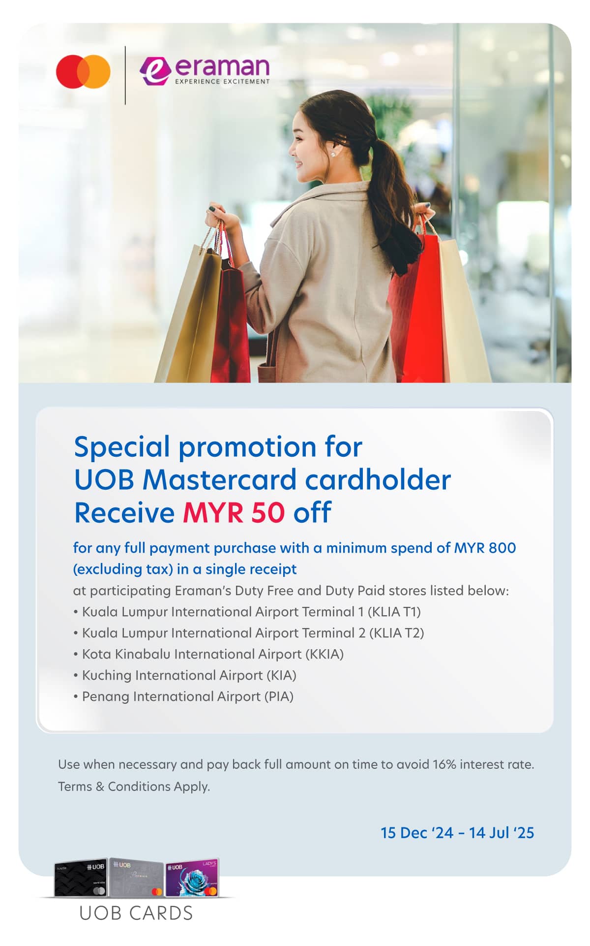 Receive MYR 50 off when shopping at participating Eraman Duty Free