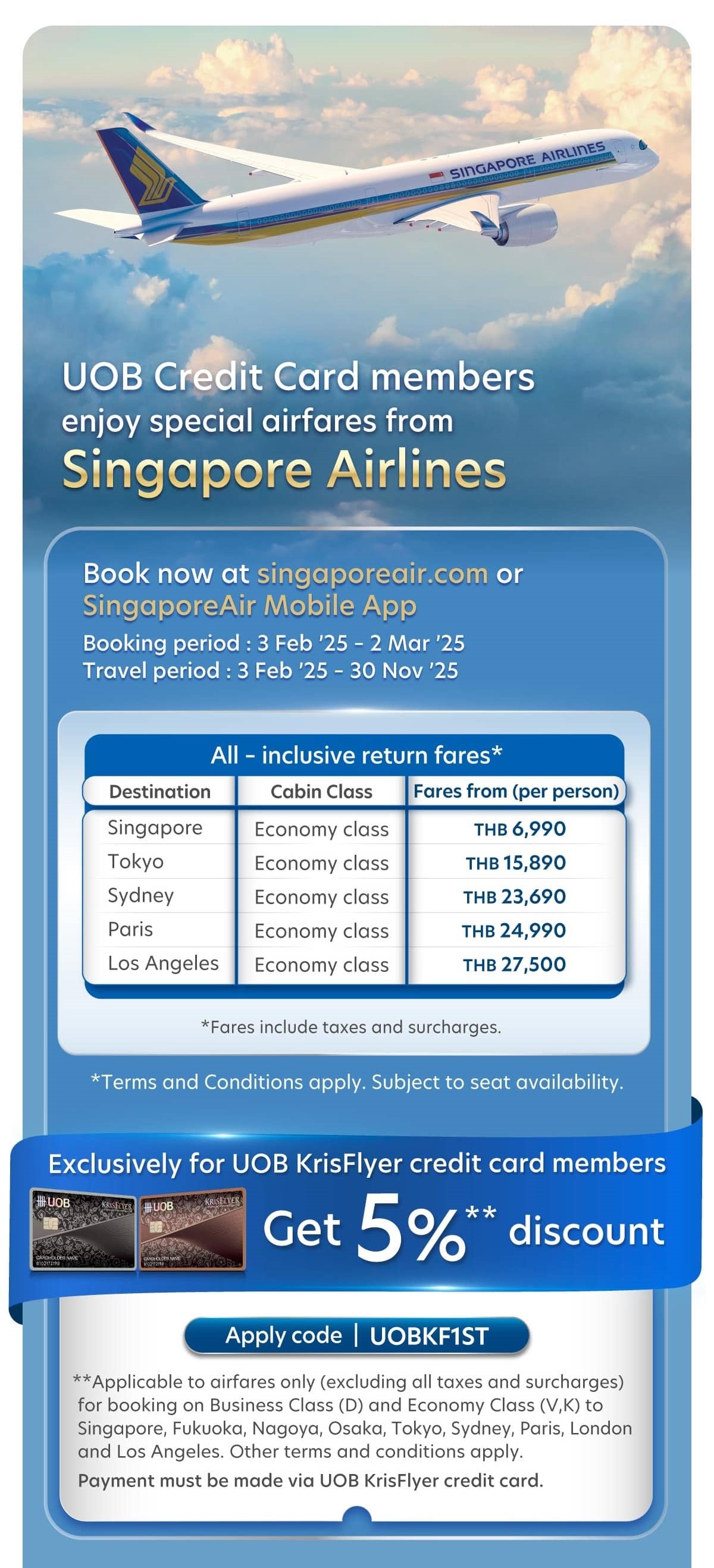 UOB Credit Card members enjoy special airfares from Singapore Airlines