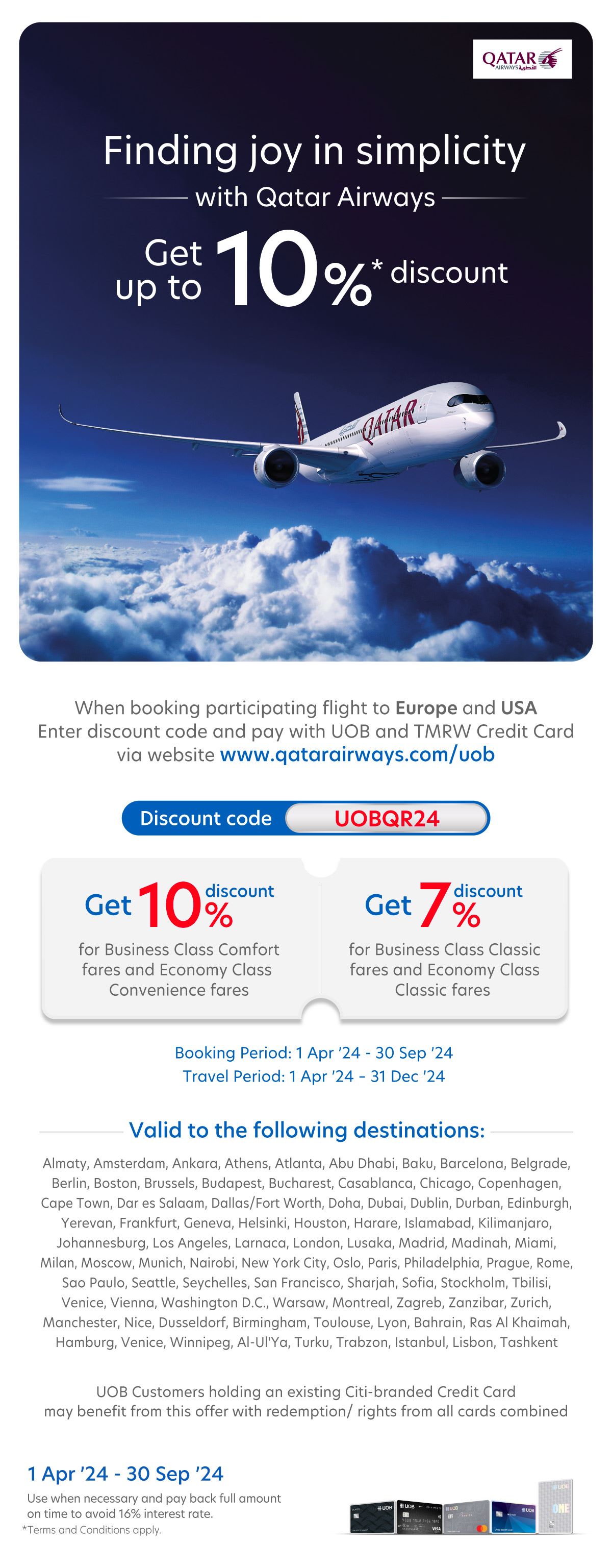 Qatar Airway Up to 10% off flight bookings