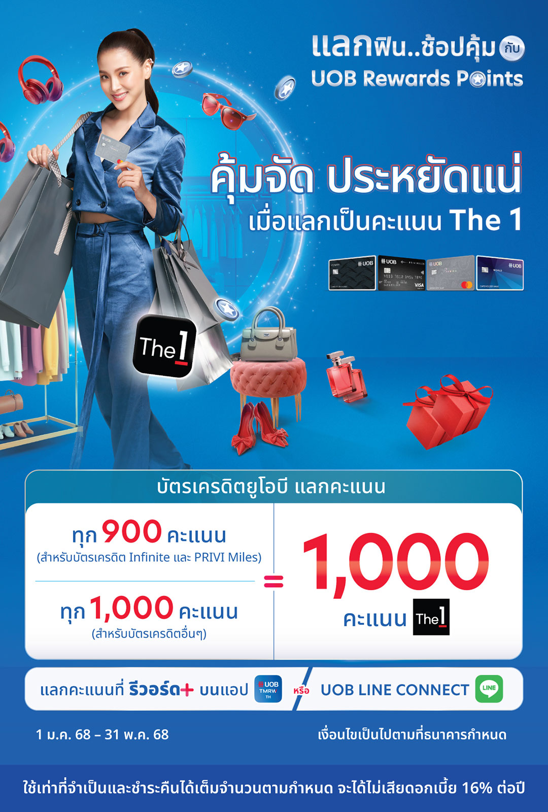 บัตรเครดิตยูโอบี แลกคะแนนสะสม UOB Rewards มาเป็นคะแนน The 1